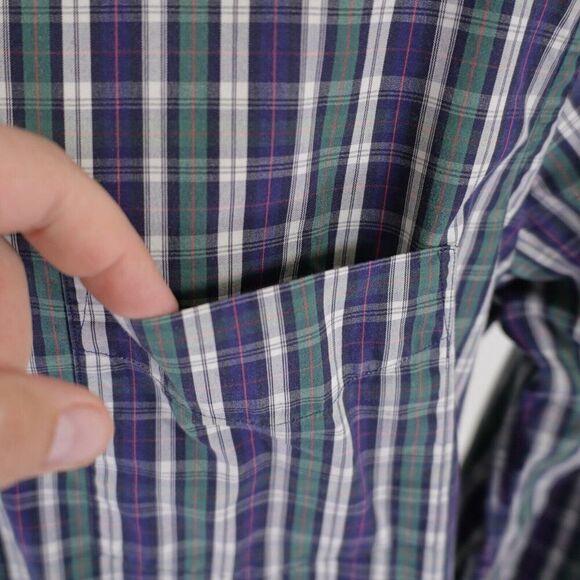 J. Crew Haberdashery Green Blue Red Plaid Large 80s Two Ply Collared Dress Shirt - Picture 2 of 11